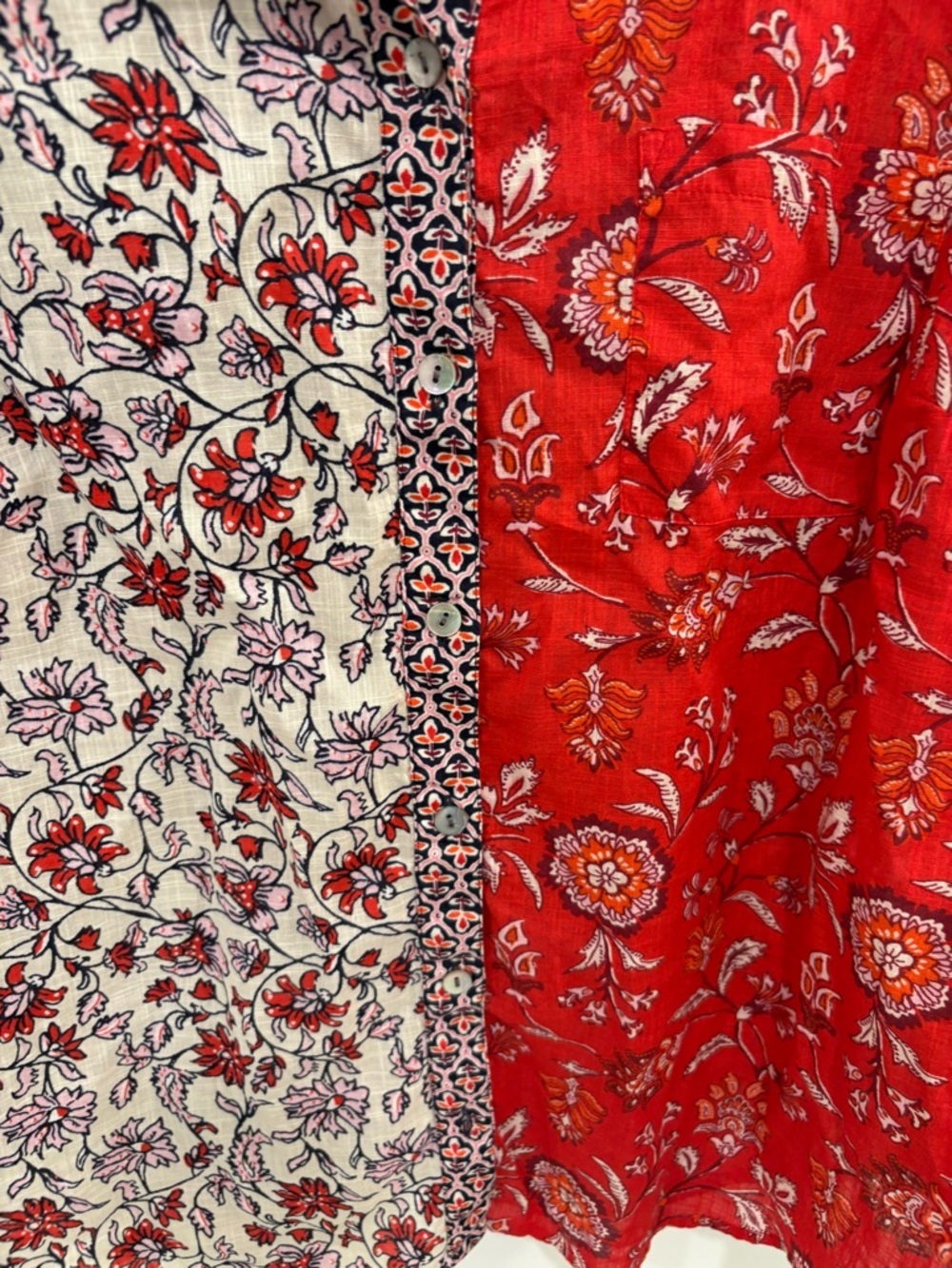 J. Jill Red White Floral Patchwork Boho Cotton Button Down Size Medium Petite - Picture 4 of 14